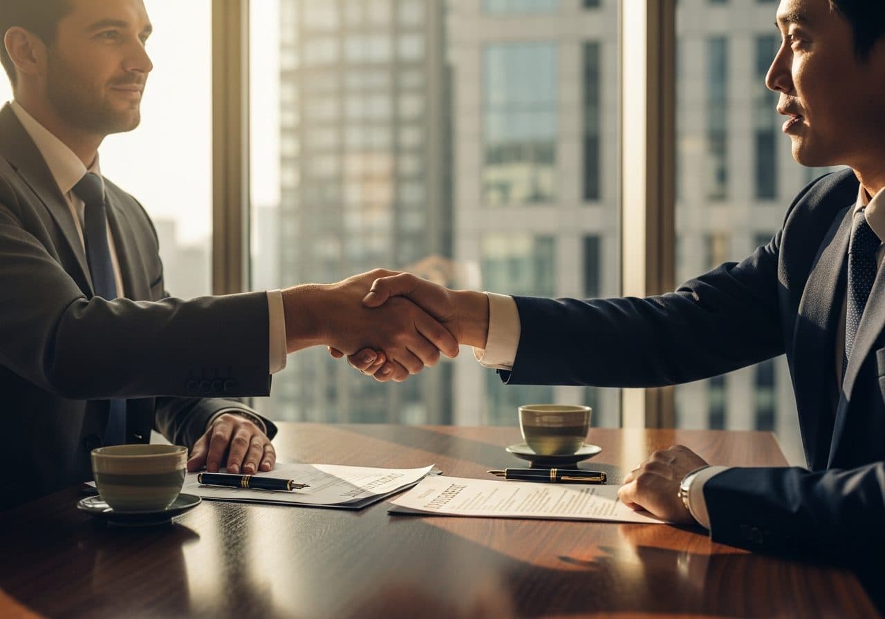 Professional meeting at a table with documents